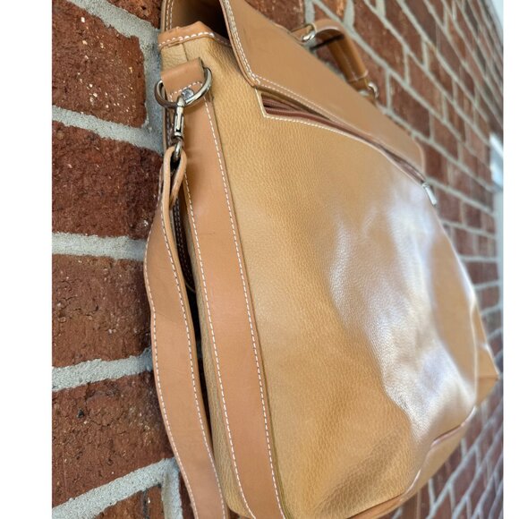 Esprit Tan Leather Messenger Laptop Bag - Picture 4 of 10